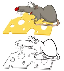 Fototapeten Vector Illustration of a Cute Cartoon Character Rat for you Design and Computer Game. Coloring Book Outline Set  © liusa