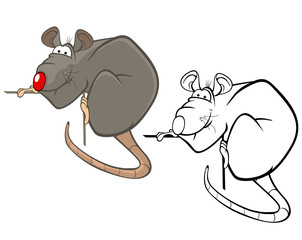 Vector Illustration of a Cute Cartoon Character Rat for you Design and Computer Game. Coloring Book Outline Set 