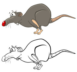Vector Illustration of a Cute Cartoon Character Rat for you Design and Computer Game. Coloring Book Outline Set 