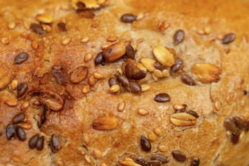 Detail of a bread with cereals and nuts