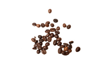 Several coffee beans on an isolated white background