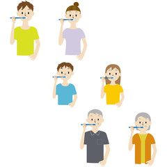Illustration set of family brushing teeth