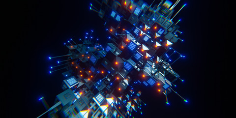 Abstract Concept of sci-fi construction of cubes or space station. 3D illustration © pinkeyes