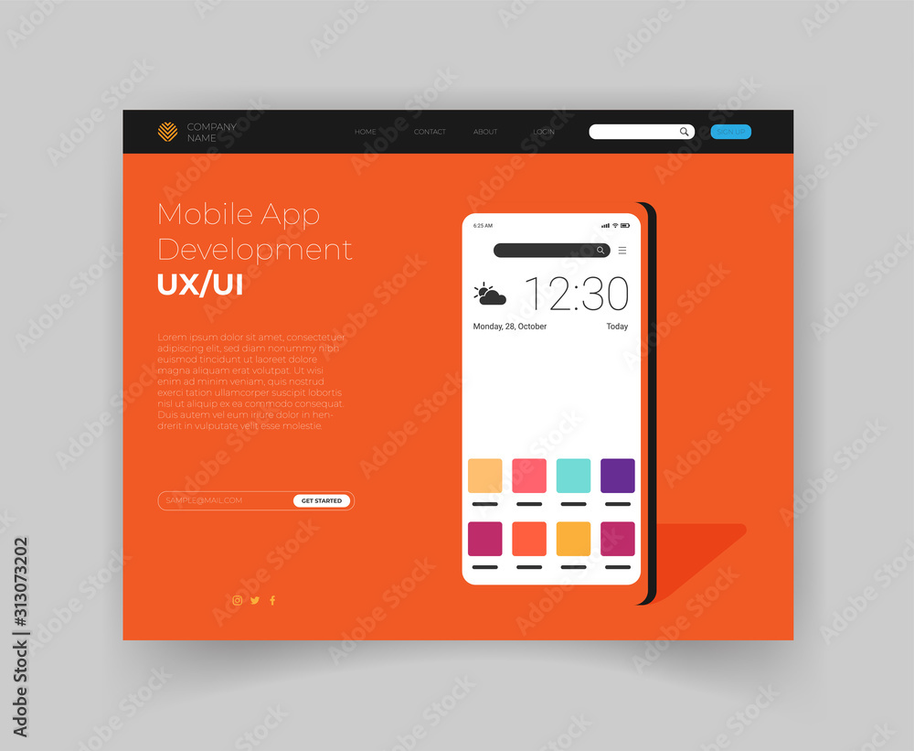 Poster mobile application interface flat vector landing page