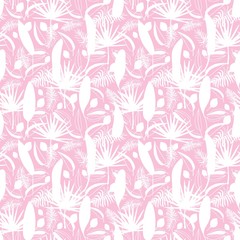 Seamless pattern with exotic flowers paradise Strelitzia and tropical leaves classic blue background. Vector tropical stock illustration.African plant flower. Design textile, wallpaper, wrapping paper