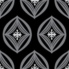 Modern oval diamond symbol monochrome vector repeat pattern. Versatile elements shown in gray and black. All colors are editable.