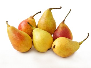 various tasty multicolor pears close up