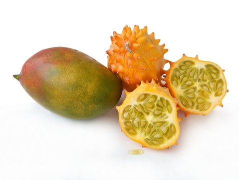 kiwano  and other tropical raw multicolor fruits 