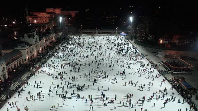 Budapest, Hungary - 4K aerial drone footage about the City Park Ice Rink at Christmas time with Heroes' Square at background