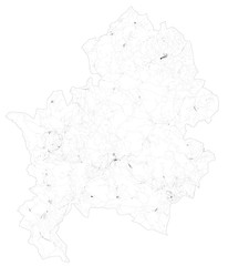 Satellite map of Province of Isernia towns and roads, buildings and connecting roads of surrounding areas. Molise region, Italy. Map roads, ring roads