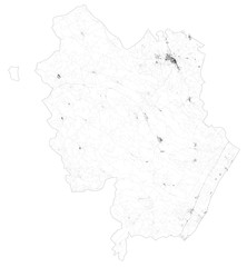 Satellite map of Province of Matera towns and roads, buildings and connecting roads of surrounding areas. Basilicata region, Italy. Map roads, ring roads