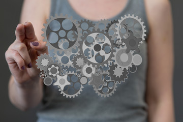 Business, Internet and technology concept. Business select gear icon on virtual screen.