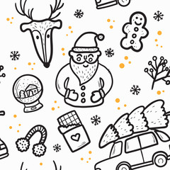 Set of winter design element in doodle style