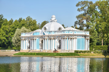 background for Russian old elegant heritage Church White and Blue in st petersburg pushkin park 	