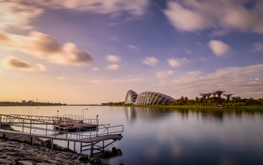 The emty dock, where we can see flower domes and super tree_ Garden by the bay