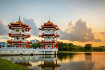 Beautiful dusk hour at Singapore Chinese Garden, a public park in Jurong East, Singapore. Designed...