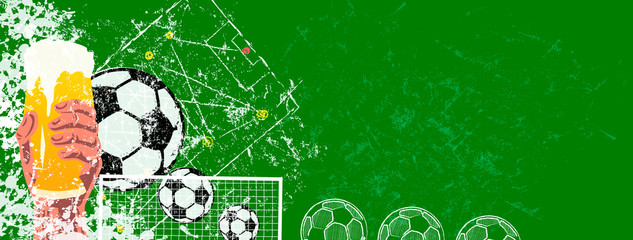grunge soccer o. football and beer design mock up template, vector with free copy space