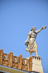 Fototapeta premium Russian Golden Fountain of friendship in VDNKH , Moscow Russia Soviet made of gold 