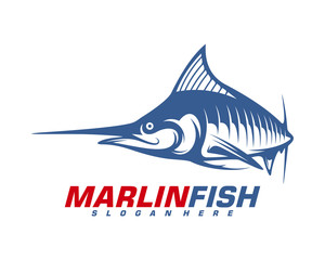 Marlin Fish logo design vector. Fishing logo design template illustration . Sport fishing Logo