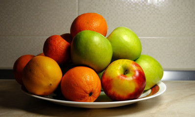 platter fruits, apples, oranges, tangerines