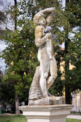 White marble statue in the Salvi public gardens, Vicenza, Italy, reproductions of a classic theme