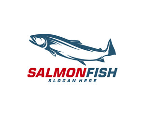 Salmon Fish logo design vector. Fishing logo design template illustration . Sport fishing Logo