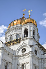 Russian Orthodox Church in Moscow - White with gold Dome , the Cathedral of Christ the Saviour 

