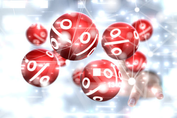 hand touches virtual percent icon