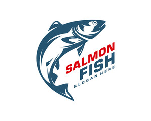 Salmon Fish logo design vector. Fishing logo design template illustration . Sport fishing Logo