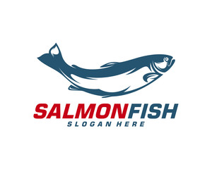 Salmon Fish logo design vector. Fishing logo design template illustration . Sport fishing Logo