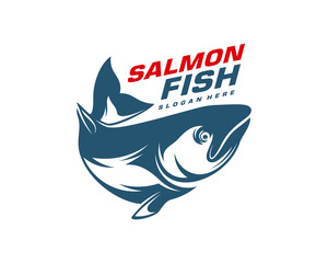 Salmon Fish logo design vector. Fishing logo design template illustration . Sport fishing Logo