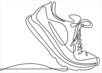 Vector illustration of sneakers. Sports shoes in a line style. Continuous one line