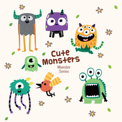 cute monster characters collection with funny expression for kids