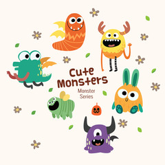 cute monster characters collection with funny expression for kids