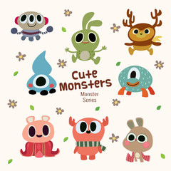 cute monster characters collection with funny expression for kids