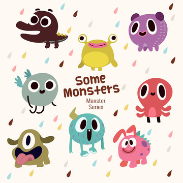 cute monster characters collection with funny expression for kids