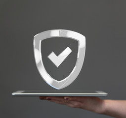 shield protection concept holding in hand 3d