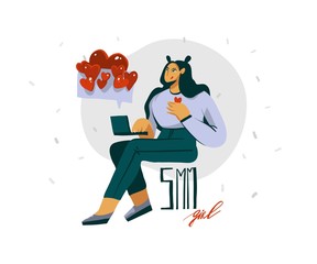 Hand drawn vector abstract cartoon modern graphic influencer smm girl character illustration art isolated on white background