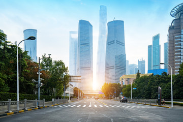 Expressways and skyscrapers in Lujiazui financial center, Shanghai, China
