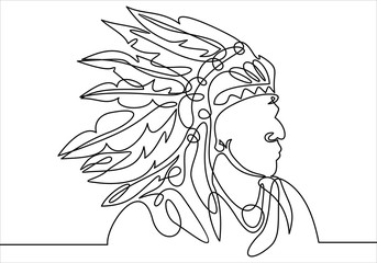 american indian-continuous line drawing