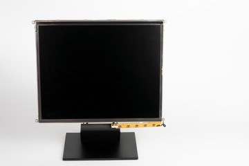 PC Lcd monitor, front  view, unscrewed plastic frame  on white background