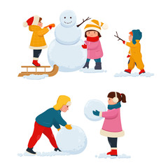 Children make a snowman