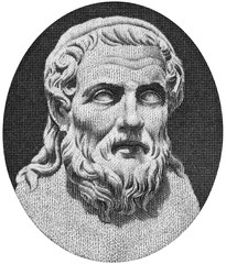 Hesiod portrait on old Greece 50 drachma (1939), isolated on white background. Genius ancient greek...