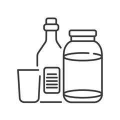 Recyclable glass tools line black icon. Kitchenware pictograms: bottle and jar, cup. Waste recycling. Garbage sorting. Eco friendly. UI UX GUI design element. Editable stroke.