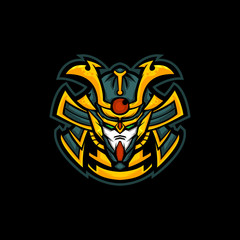 robotic samurai head mascot logo design. vector illustration