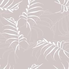 Palm leaves on the beige background. Seamless pattern with tropical plants. Hand Drawn textures. Ideal for web, card, poster, cover, invitation, brochure. Isolated.