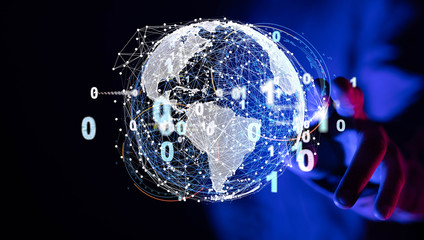 Businessman touching global network and data exchanges over the world