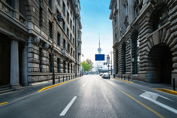 Gothic architecture and highway in the Bund of Shanghai, China