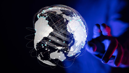 touching global network and data exchanges over the world 3D rendering