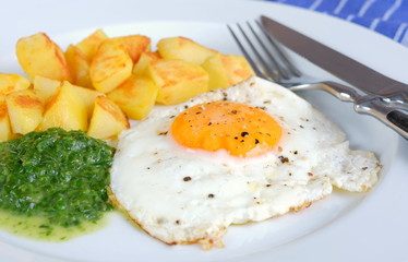 Bratkartoffeln Spiegelei Spinat